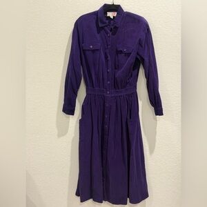 Ready to wind down 100% Cotton Purple Pleated Long Sleeve Shirt Dress